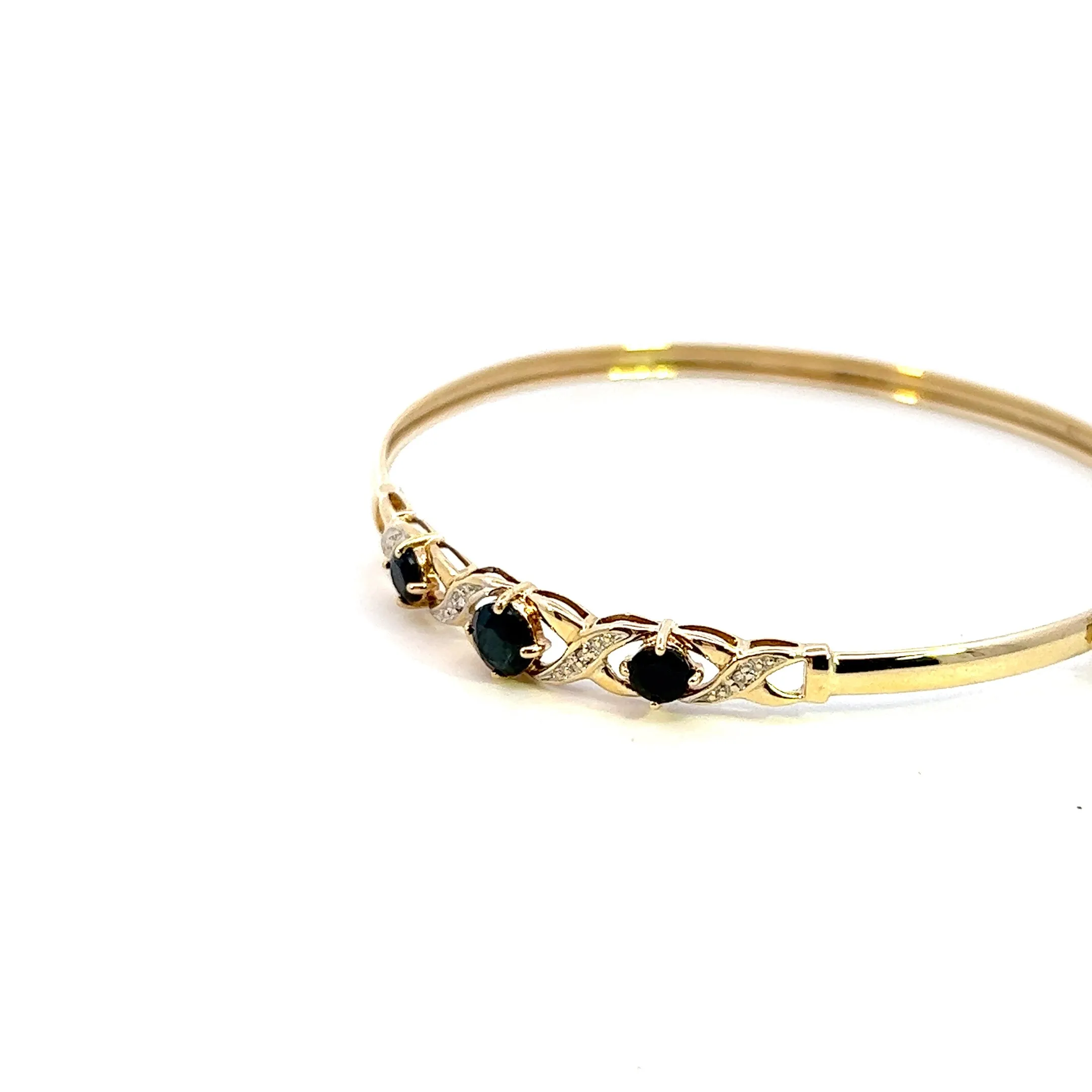 Stunning Hinged Yellow Gold Sapphire and Diamond Bangle