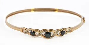 Stunning Hinged Yellow Gold Sapphire and Diamond Bangle