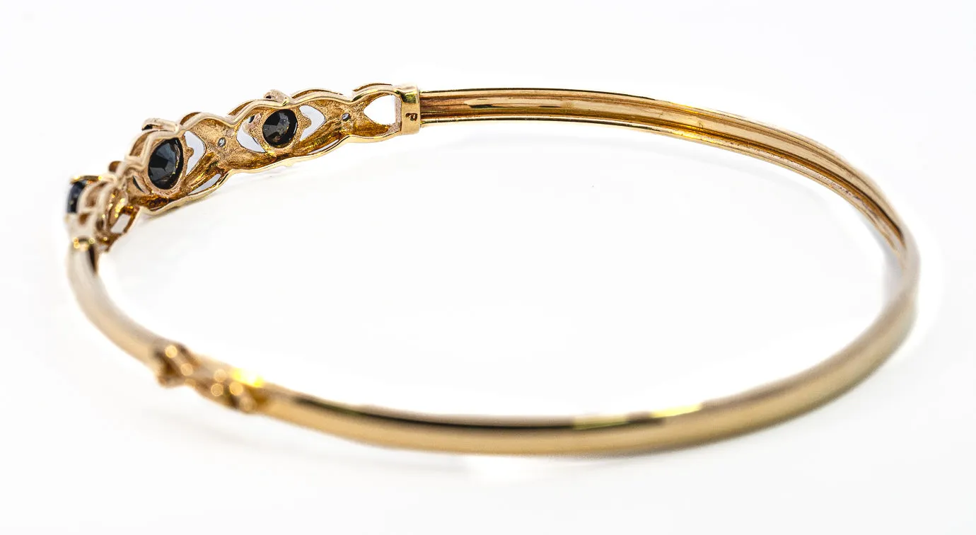 Stunning Hinged Yellow Gold Sapphire and Diamond Bangle