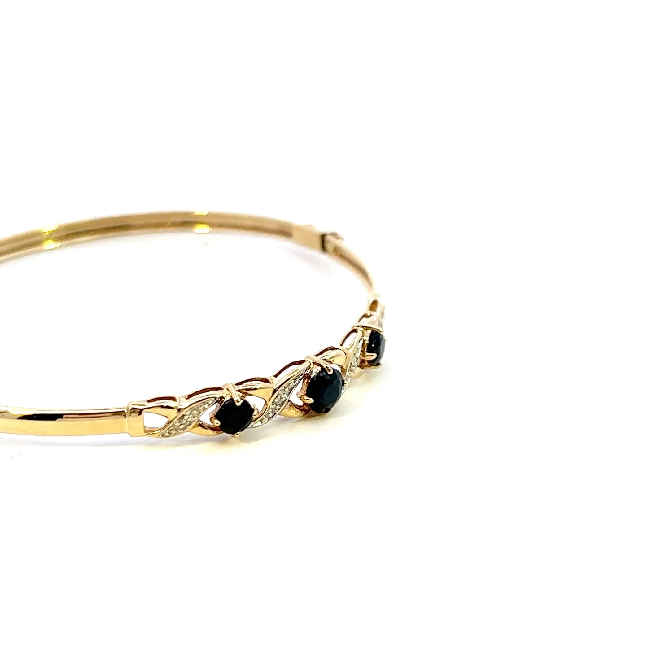 Stunning Hinged Yellow Gold Sapphire and Diamond Bangle