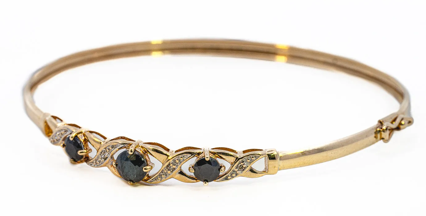 Stunning Hinged Yellow Gold Sapphire and Diamond Bangle