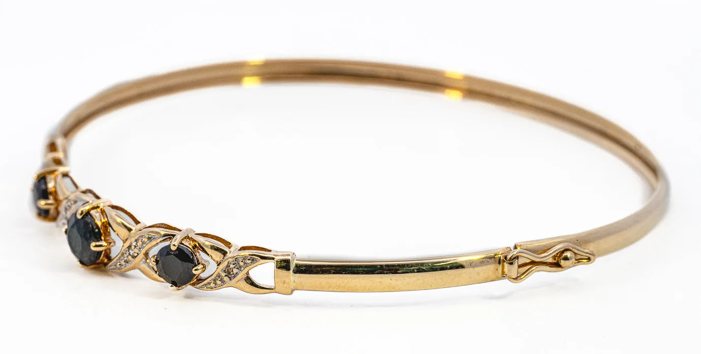 Stunning Hinged Yellow Gold Sapphire and Diamond Bangle