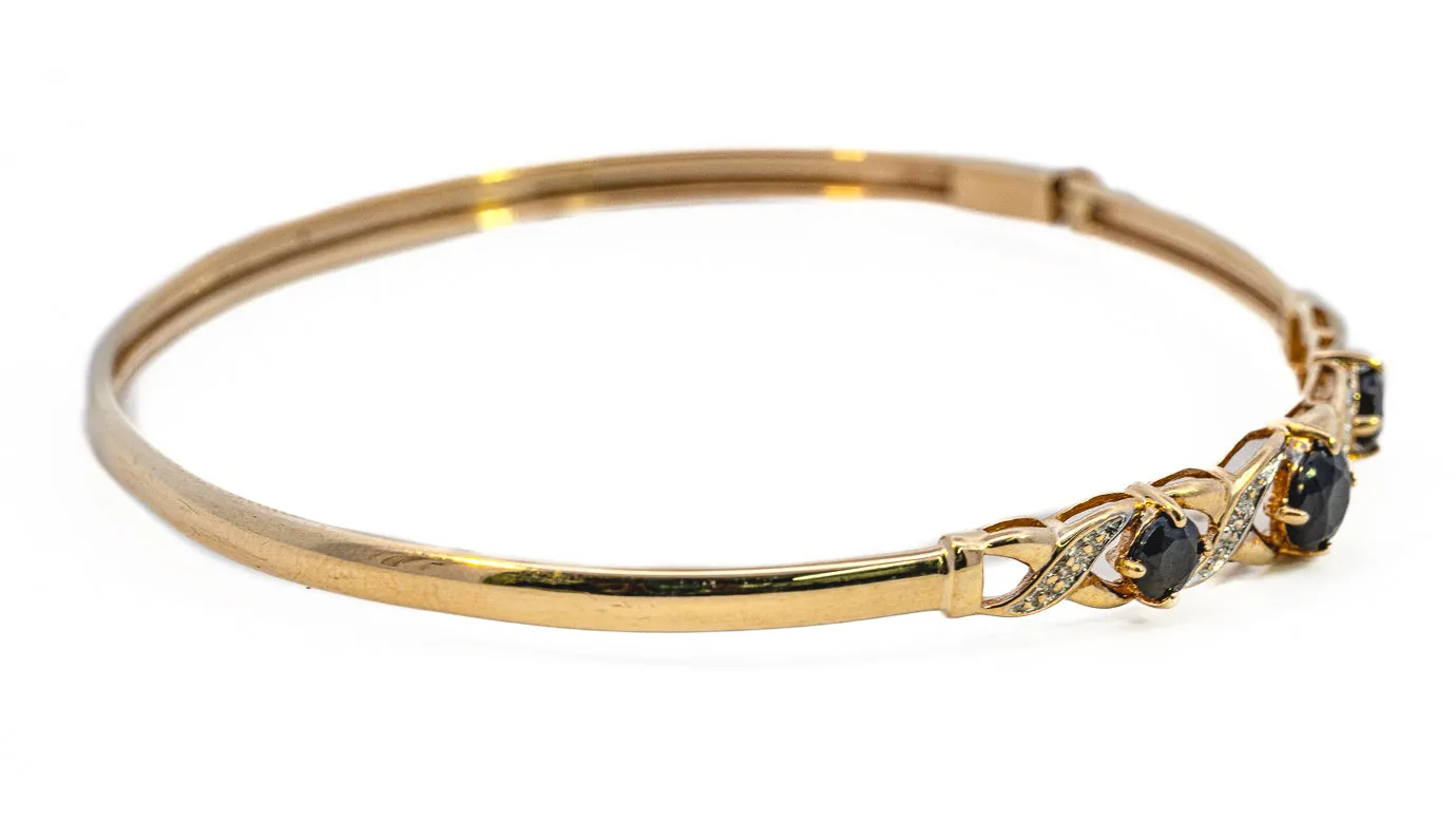 Stunning Hinged Yellow Gold Sapphire and Diamond Bangle