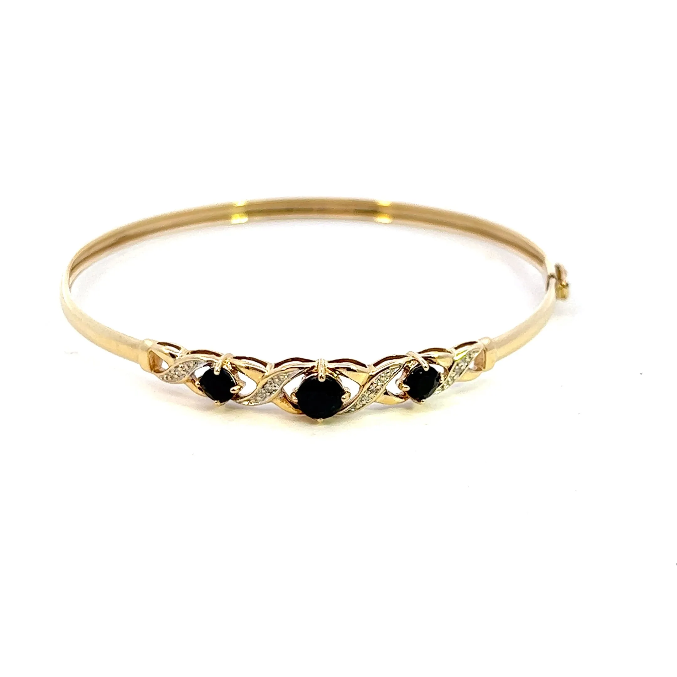 Stunning Hinged Yellow Gold Sapphire and Diamond Bangle