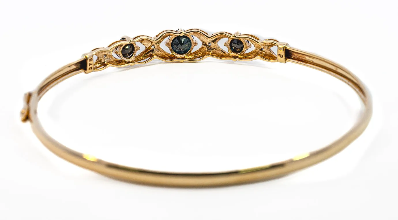 Stunning Hinged Yellow Gold Sapphire and Diamond Bangle