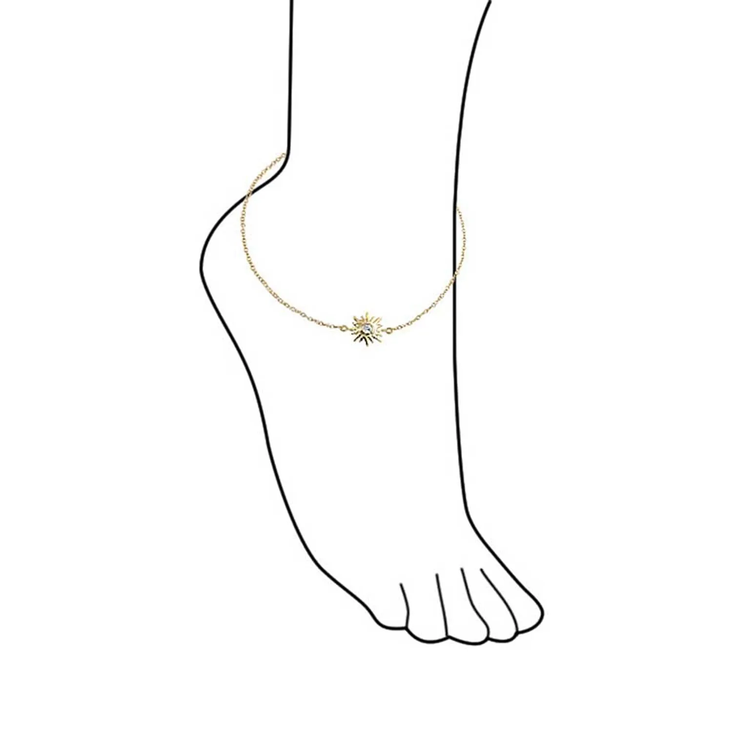 Sunburst CZ Accent Anklet Ankle Bracelet 14K Gold Plated Sterling Silver