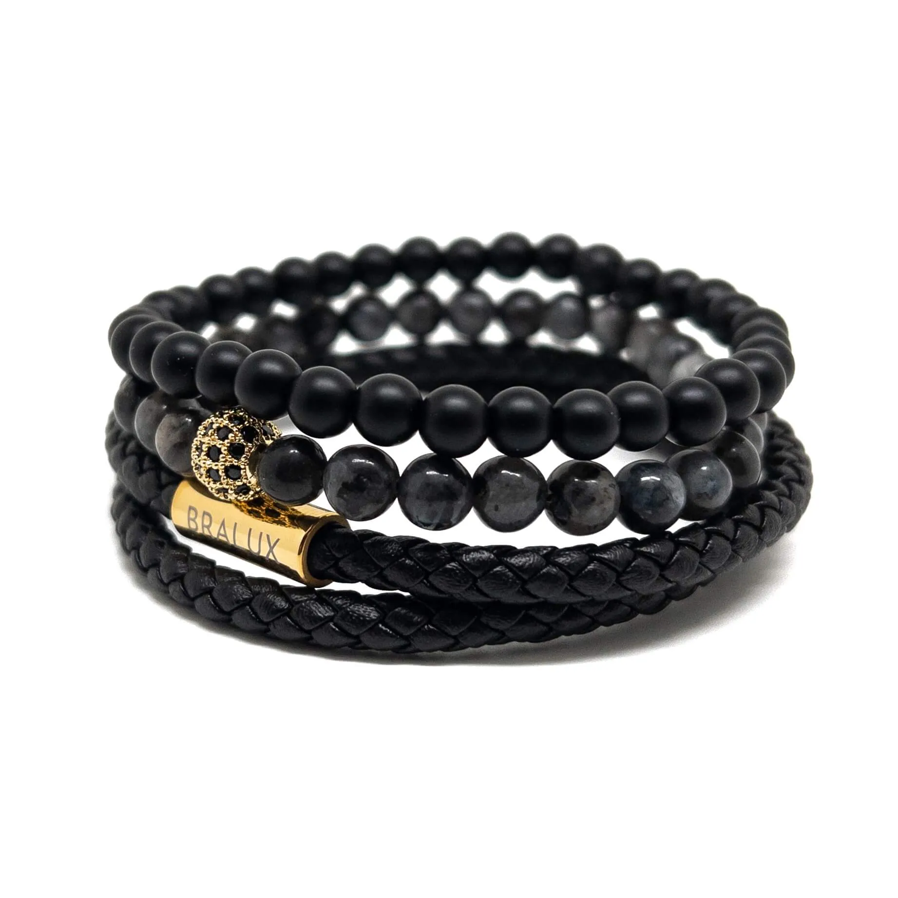 The Gold Plated Duo Black Leather Stack