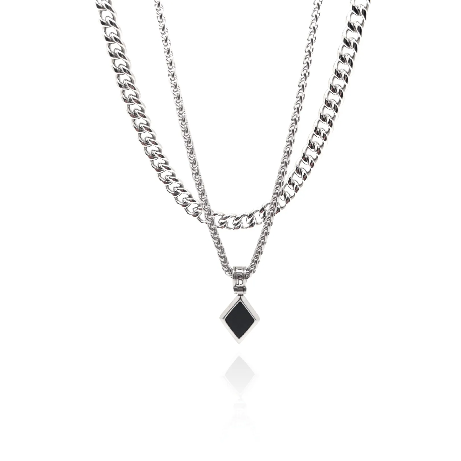 The Silver Plated Cuban Chain and Natural Onyx Necklace