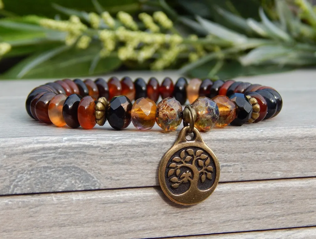 Tree of Life Bracelet with Earthy Brown Agate Beads