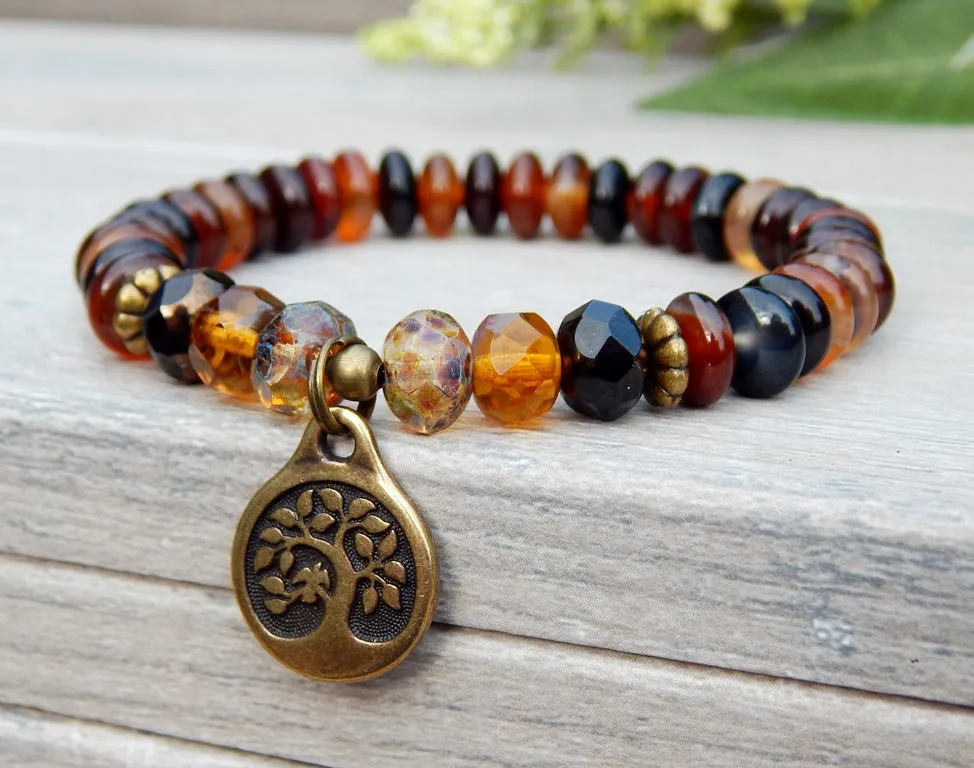 Tree of Life Bracelet with Earthy Brown Agate Beads