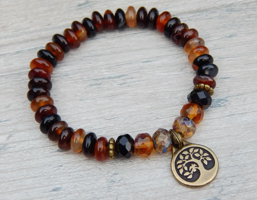 Tree of Life Bracelet with Earthy Brown Agate Beads