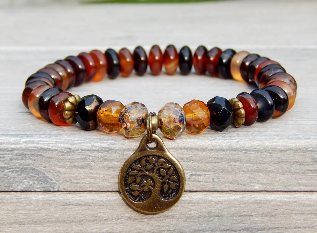 Tree of Life Bracelet with Earthy Brown Agate Beads