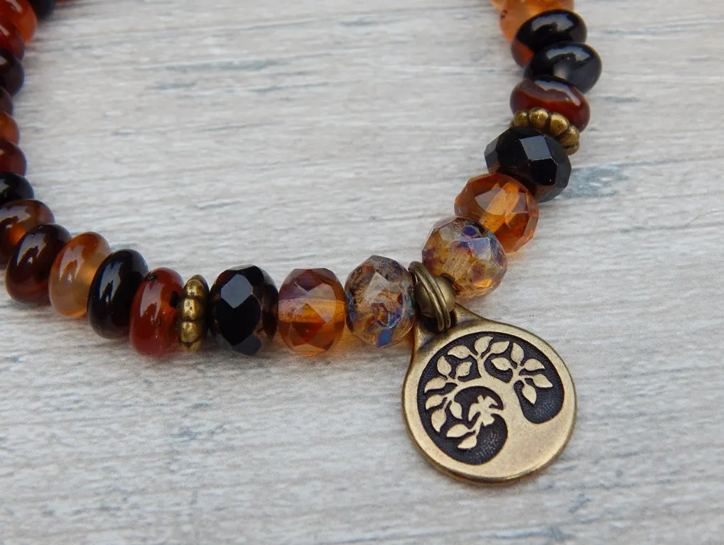 Tree of Life Bracelet with Earthy Brown Agate Beads