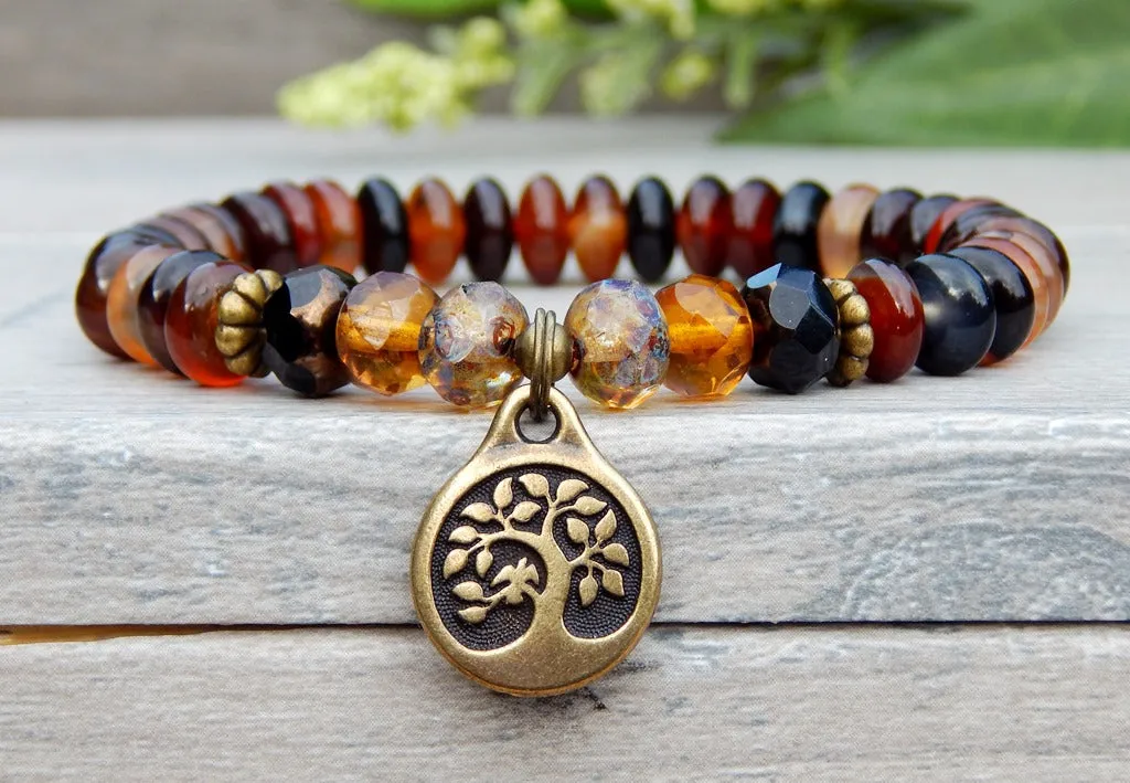 Tree of Life Bracelet with Earthy Brown Agate Beads