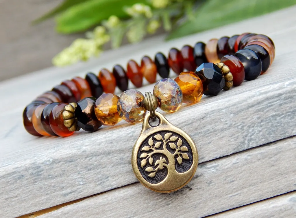 Tree of Life Bracelet with Earthy Brown Agate Beads