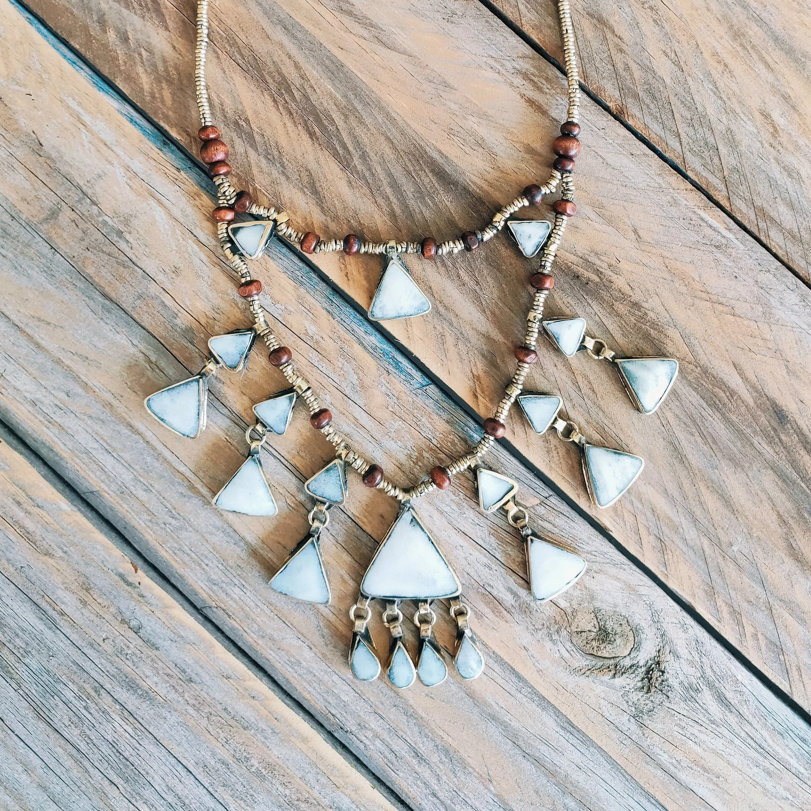 Tribal Triangle Shaped Grey Stone boho necklace