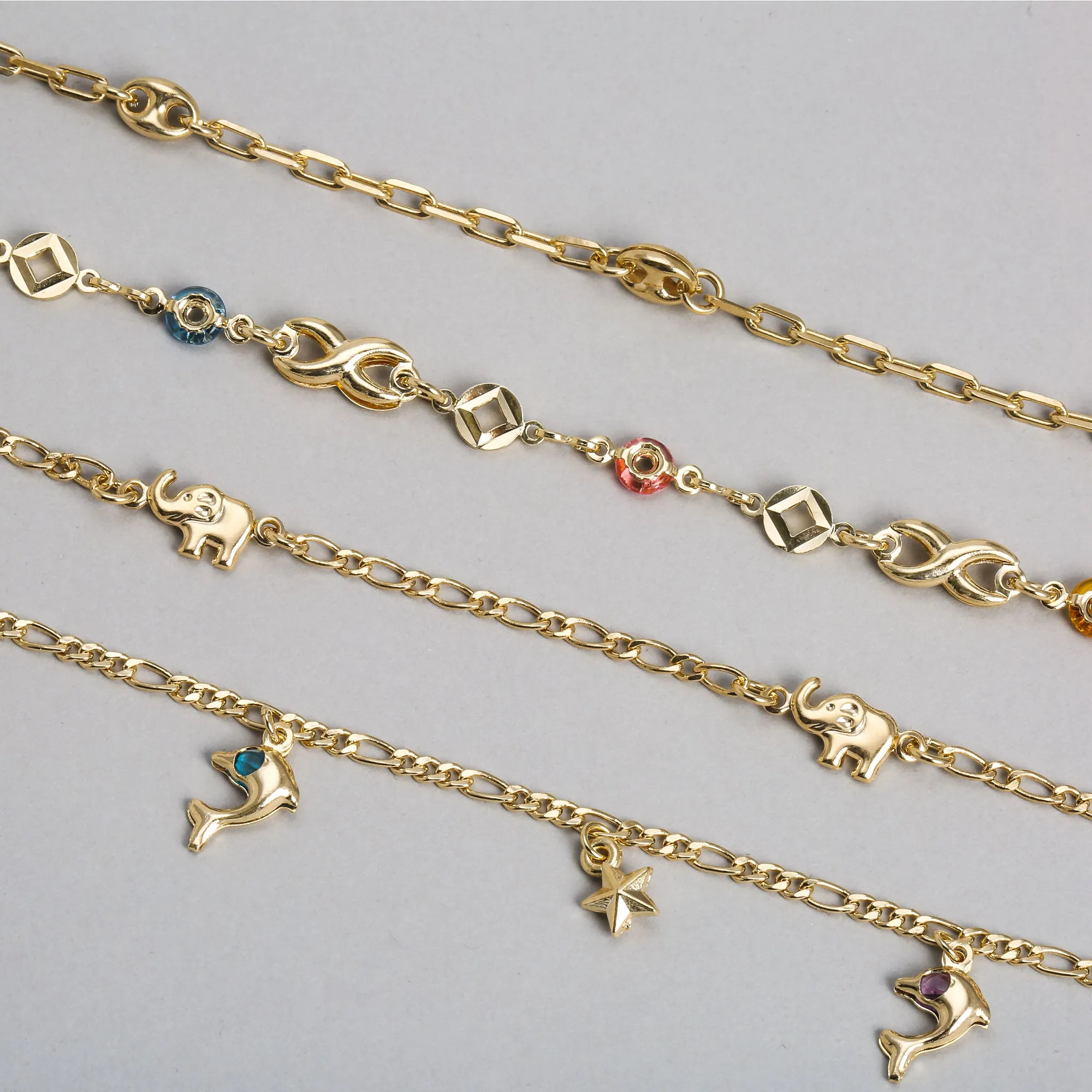 Tropical Nautical Stars Dolphin Charm Anklet Ankle Bracelet 18K Gold 10 Inch