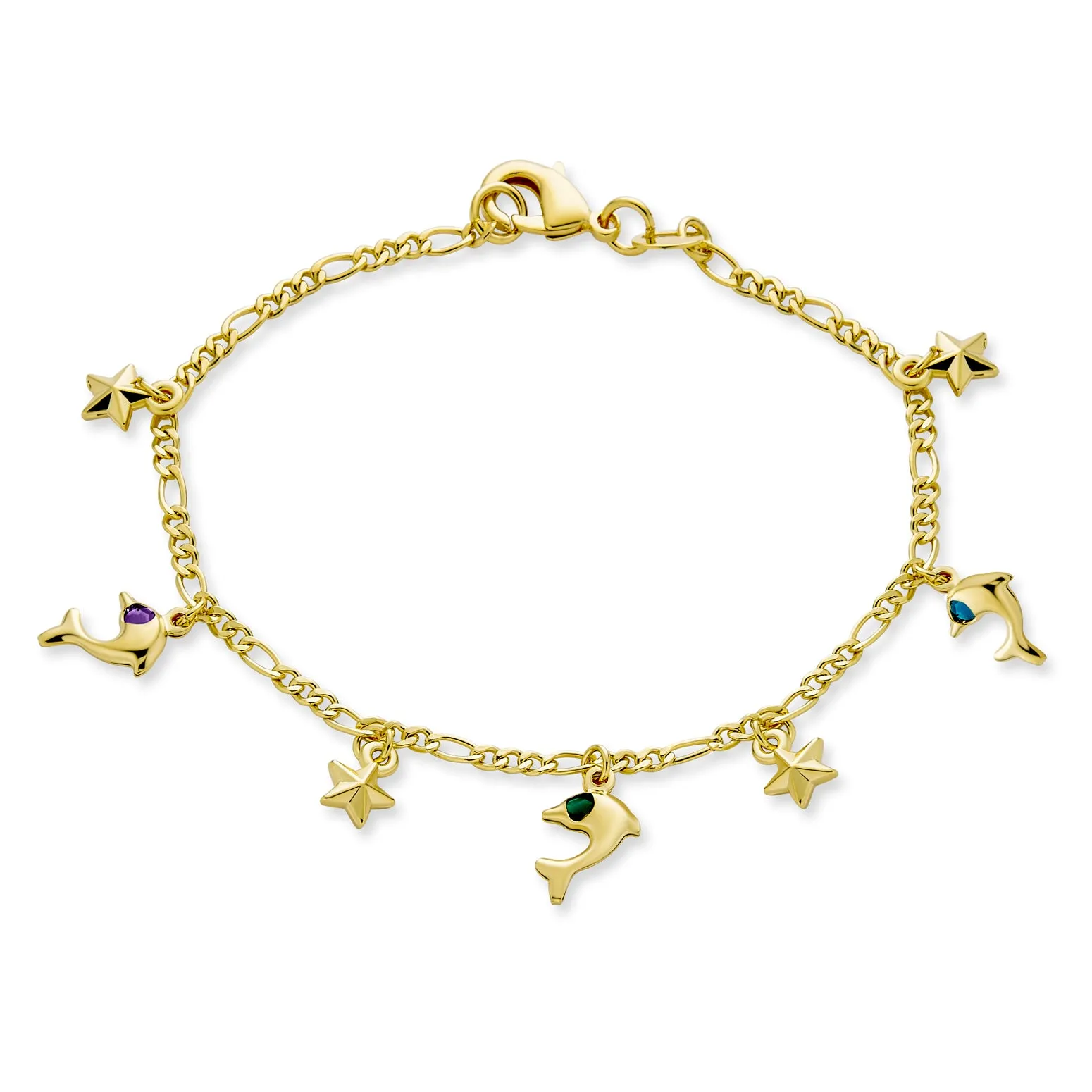 Tropical Nautical Stars Dolphin Charm Anklet Ankle Bracelet 18K Gold 10 Inch