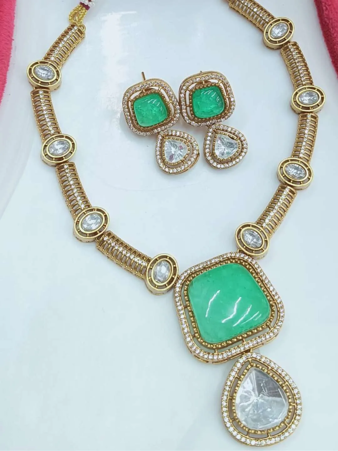 Two Tone Finish Zircon Beaded Necklace Set