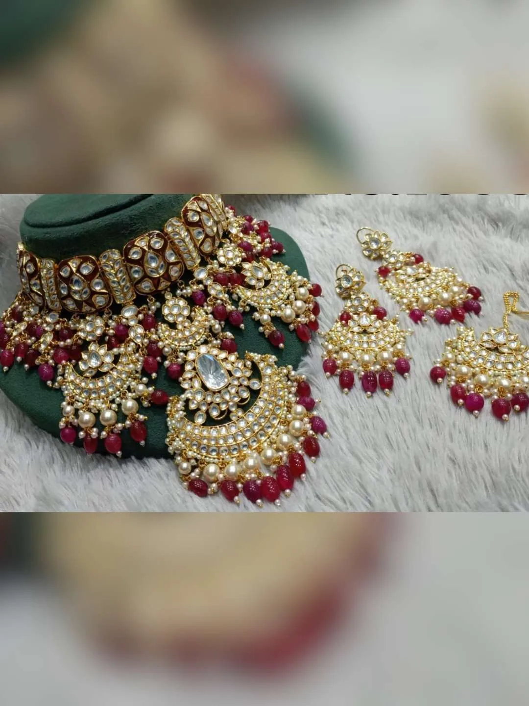 Uncut Polki Kundan And Maroon Beads Studded Bridal Necklace